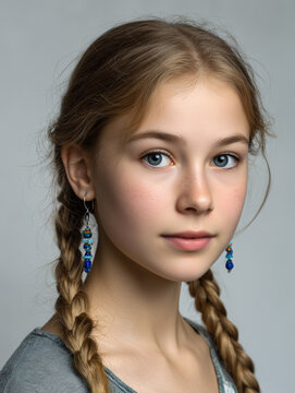 Young girl with braids wearing beaded earrings