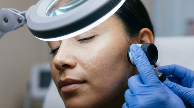Doctor examining a patient's ear with otoscope