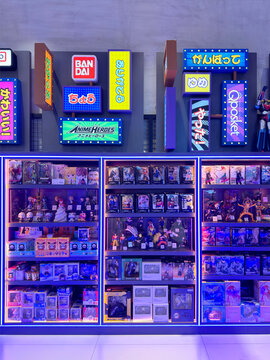 Dubai, UAE - May 26, 2026: Display of anime figures and collectible merchandise in themed retail store. Japanese entertainment products remain popular among collectors and pop culture enthusiasts