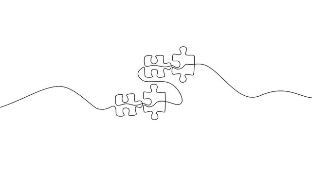 One Line Drawing Puzzle Pieces Video Animation