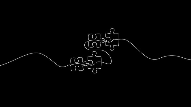 One Line Drawing Puzzle Pieces Video Animation in Black