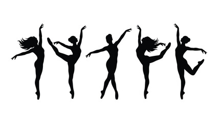 Black silhouettes of dancing women in various ballet poses © Alom