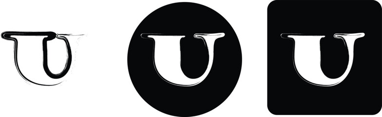 A set of three stylized letter u featuring a brush stroke texture in black and white for projects alphabet © Ahed