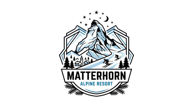 Matterhorn Alpine Resort Logo: Mountain Skiing Adventure Emblem