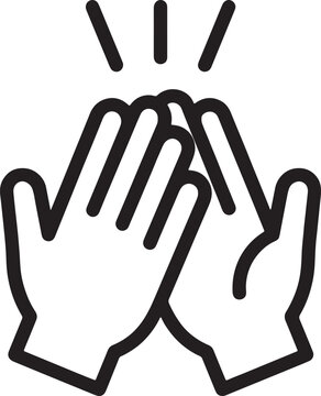 Black and white line of two hands clapping or giving a five, isolated on a white background, symbol of success and also transparent background