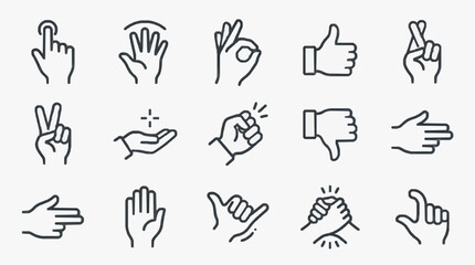 Fototapeta premium Elegant Black and White Hand Gesture Icons Set for Digital Communication and Social Media Use with high quality professional line art symbols for modern creative design and digital branding projects