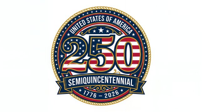 Official usa 250th semiquincentennial commemorative emblem graphic featuring american flag pattern historic milestone usa semiquincentennial usa 250 years
