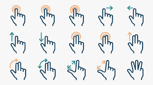 Corporate Hand Gesture Icons Set with Directional Arrows for UI UX Presentations and Instructional Design