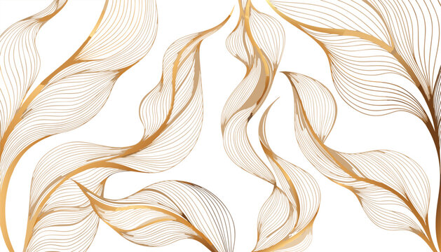 Elegant Gold Botanical Line Art with Delicate Leaf Patterns