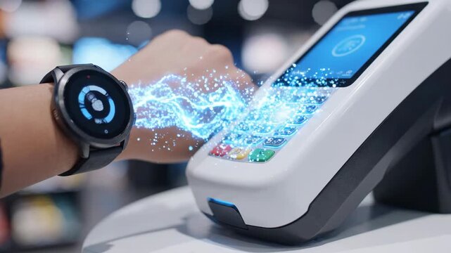 Smartwatch contactless payment digital wallet wearable technology NFC cashless retail transaction secure innovation modern digital transaction