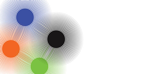 Colorful circles with concentric rings overlapping in abstract design. © Ahmad