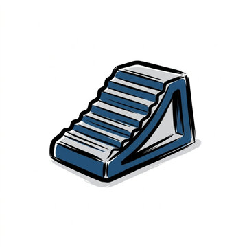 Blue rubber wheel chock for vehicle safety and parking.