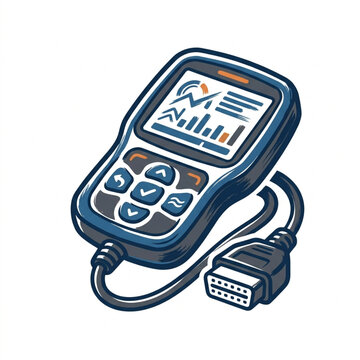 Automotive Diagnostic Scan Tool with Display Screen and Cable.