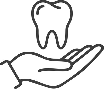 A hand holding a tooth icon, representing dental care and oral health