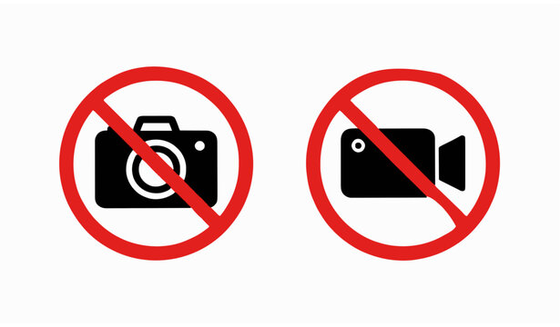 No camera and no video recording prohibition sign vector