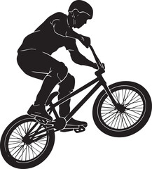 Naklejka premium Cyclist Performing Trick on Mountain Bike Silhouette Against White Background, Generative Ai