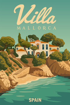 Mallorca Spain vintage travel poster