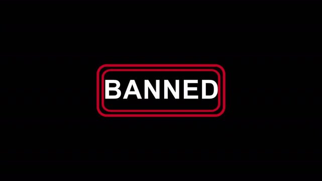 Red stamp Banned business imprint animation denied stamp video.4k Banned stamp animation on black background with alpha channel.Stamp of Banned text animation.