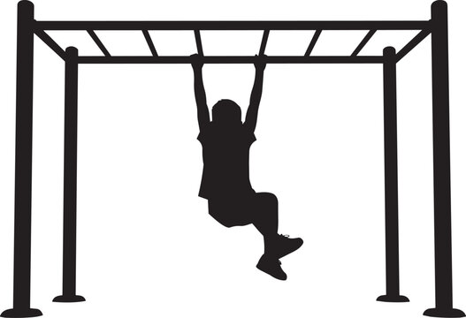 Child Hanging on Monkey Bars Playground Black Silhouette Vector Illustration on Transparent Background