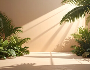 Fototapeta premium Tropical Oasis with Sunbeams and Lush Greenery.