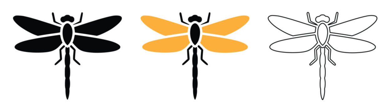 Dragonfly Silhouette Icon Set, Insect Outline Collection, Flying Bug Illustration Design Vector