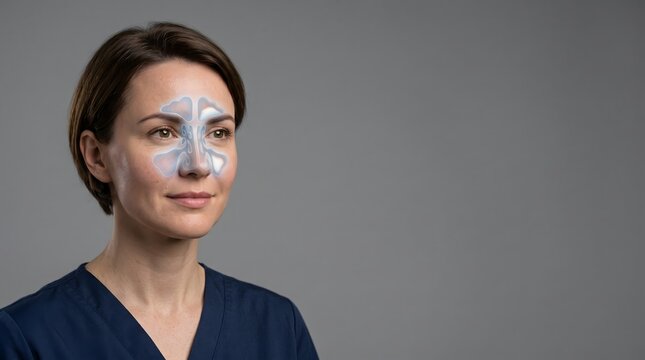 Female Portrait Showing Sinus Anatomy Overlay With Copy Space For Healthcare Concepts