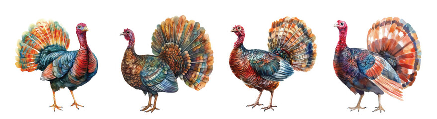 Turkey bird painting set, Minimal yet artistic elements for creative designs. hand-drawn paint, Simple Illustration, EPS format, isolated on a white background © sabart