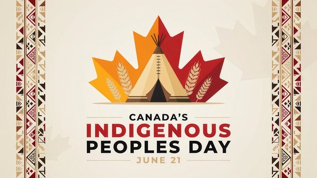 Canada Indigenous Peoples Day celebration banner with teepee and maple leaf on June 21