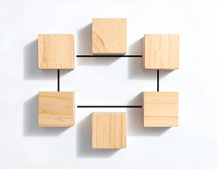 Naklejka premium Wooden Blocks Connected in a Circular Network Diagram.