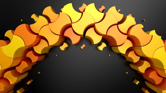 Geometric Shapes Form a Wave. Abstract motion, two color, 3d rendering, 4k resolution
