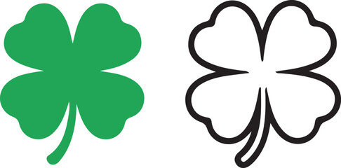 Fototapeta premium Four leaf clover flat icon graphics, lucky shamrock shapes in solid green and line versions, decorative charm symbols, seasonal celebration theme, modern vector illustration new one