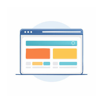 Flat design browser window with colorful webpage layout