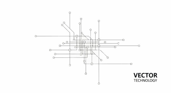 A complex network diagram with lines, circles, and squares