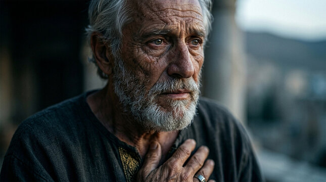 Bible, &nbsp;A poignant, high-contrast portrait of David in his later years. His face is deeply lined with the weight of his past mistakes and the subsequent loss of his children. 