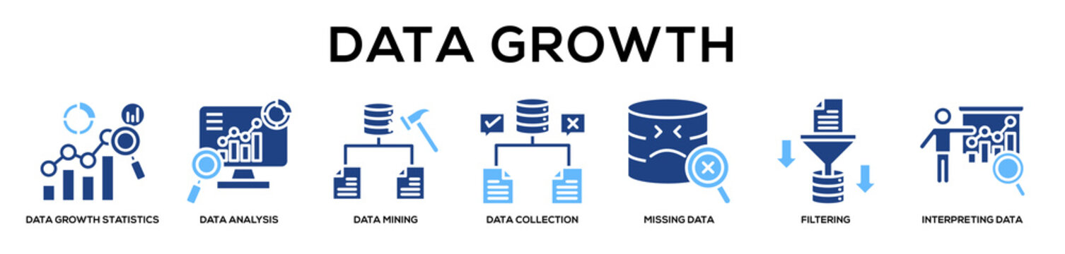 Glyphcolor - Data Growth web banner icon vector illustration concept
