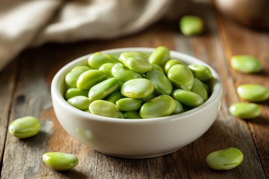 Everyday legumes: vibrant lima beans presented on a wooden surface