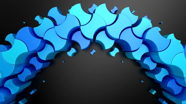 Geometric Shapes Form a Wave. Abstract motion, two color, 3d rendering, 4k resolution
