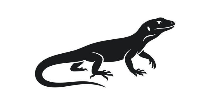Black Silhouette of a Lizard on a White Background.