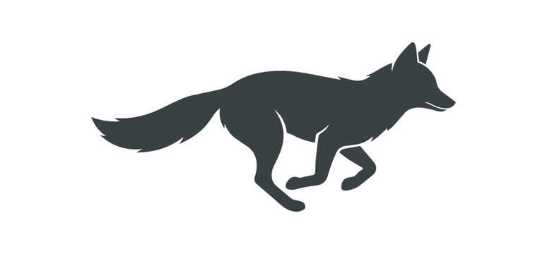 Silhouette of a running fox in motion dynamic pose.