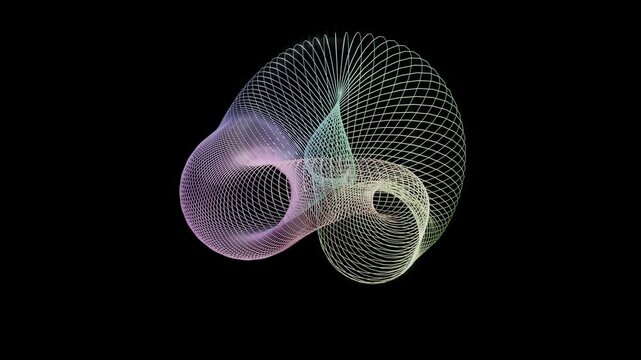 Rainbow wireframe spiral torus abstract background