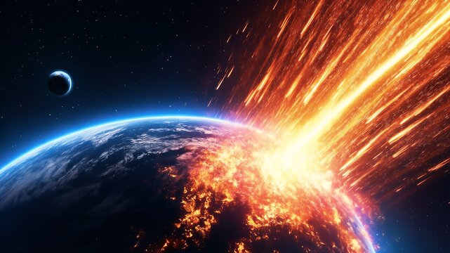 Meteor Shower Colliding With Earth In Space