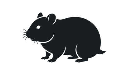 Fototapeta premium Silhouette of a Black Hamster Standing on White Background.