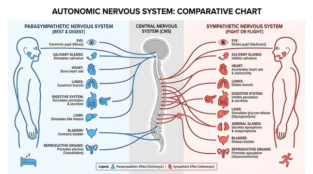 Autonomic nervous system comparative chart for medical educational use