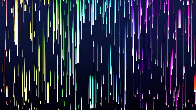 Rainbow neon vertical lines rain falling dynamic background
