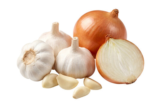 Onions And Garlic Bulbs On Transparent Background