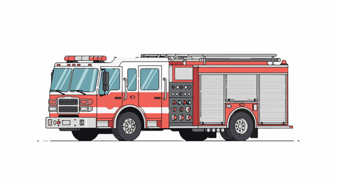 A detailed illustration of a fire truck with red and white stripes