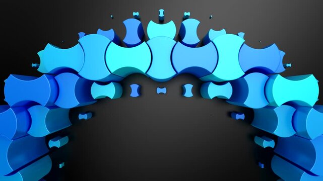 Geometric Shapes Form a Wave. Abstract motion, two color, 3d rendering, 4k resolution
