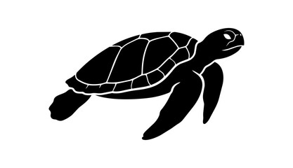 Obraz premium Black Silhouette of a Sea Turtle Swimming Gracefully.