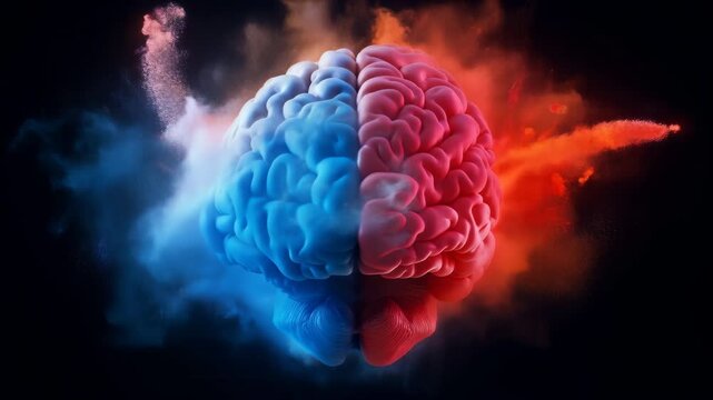 Creative human brain visualization with vibrant energy clouds symbolizing intelligence innovation neuroscience and powerful thinking processes