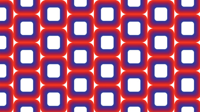 Abstract seamless pattern with repeating red and blue gradient rounded square frames.